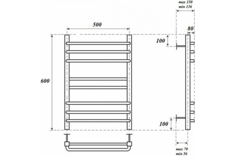 Купить Электрический полотенцесушитель Point П8 500x600 левый/правый  хром PN90156SE фото №4