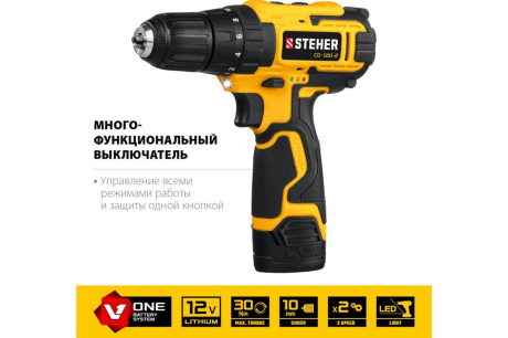 Купить Дрель шуруповерт аккумуляторный STEHER CD-120-2 12В 2А/ч кейс фото №7