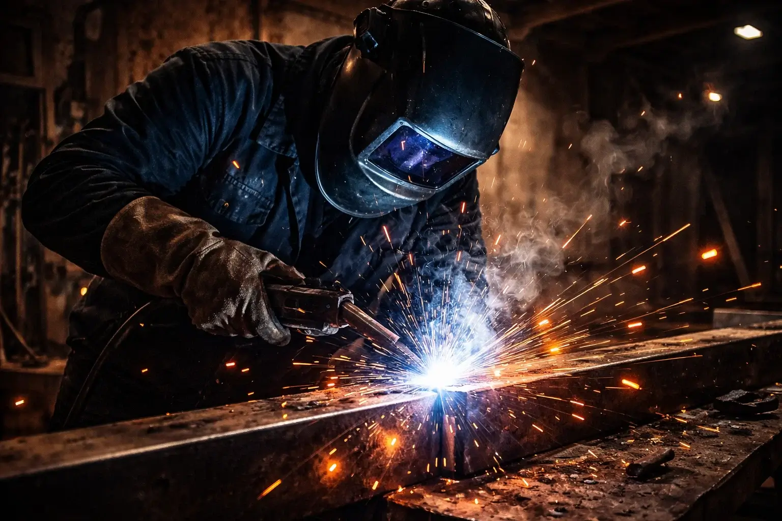 welding metal with bright sparks construction